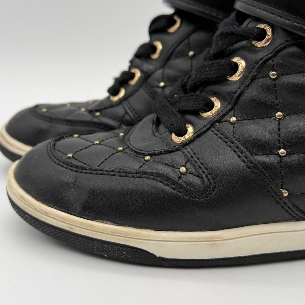 bebe Black Quilted High-Top Sneakers with Hidden Wedge Sz 7 - Picture 2 of 13